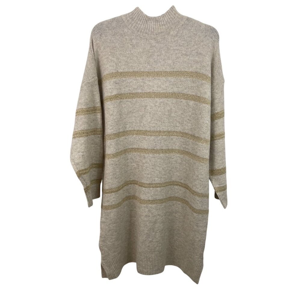Grace & Karen Beige & Gold Striped Oversized Sweater Dress Womens Size 1X - Picture 1 of 11